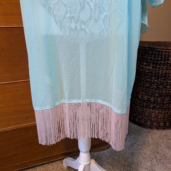 NWT LuLaRoe Monroe Seafoam Green Fringe Swim Coverup - Picture 9 of 13